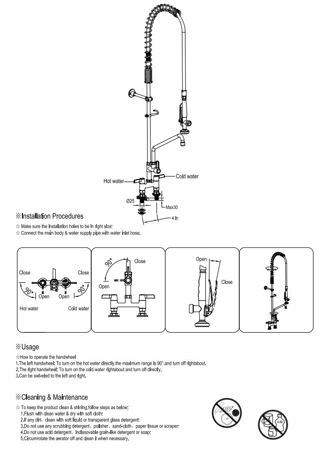Pre Rinse Spray Unit with Swing faucet Deck mount Double inlet Height 1190mm Stainless. Product Ref:00651.Model: GD56093. 🚚 1-3 Days Delivery