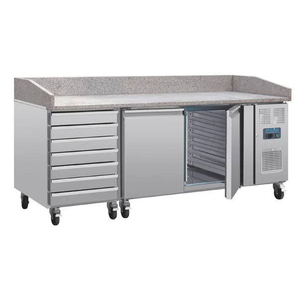 Polar U-Series Double Door Pizza Counter with Granite Top and Dough Drawers 428Ltr.Product Ref:00585.Model: UA080 . 🚚 1-3 Days Delivery