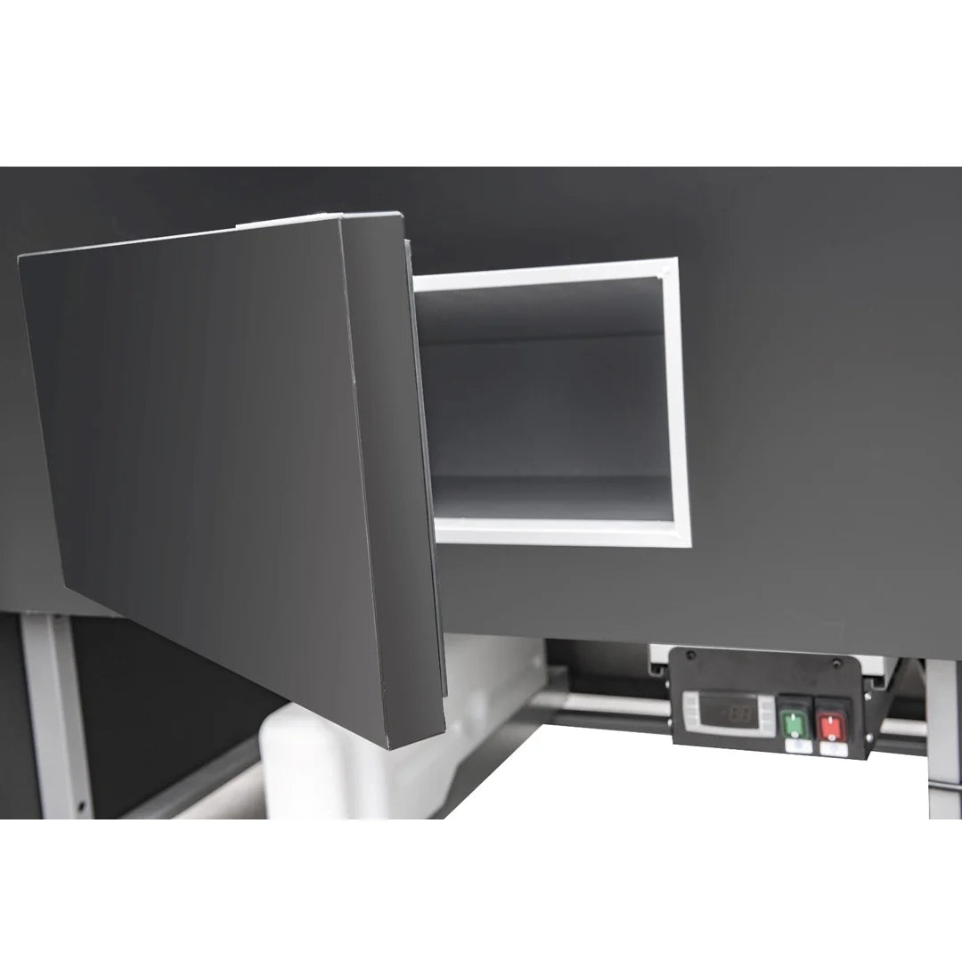 Serve over Deli counter Black front Straight glass front Width 1580mm.Product Ref:00867. MODEL: CUBA150M-F-🚚 3-5 Days Delivery