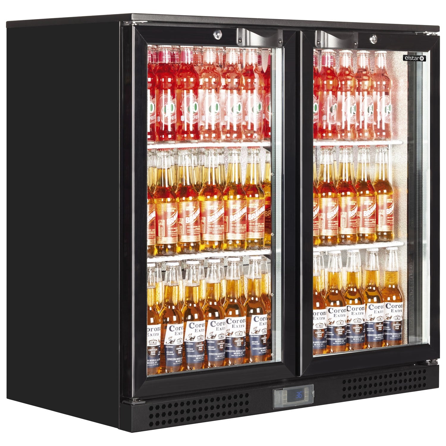 Elstar EM231 Range Back Bar fridge hinged door.Product ref:00417.MODEL:EM231S Black, hinged  Door.