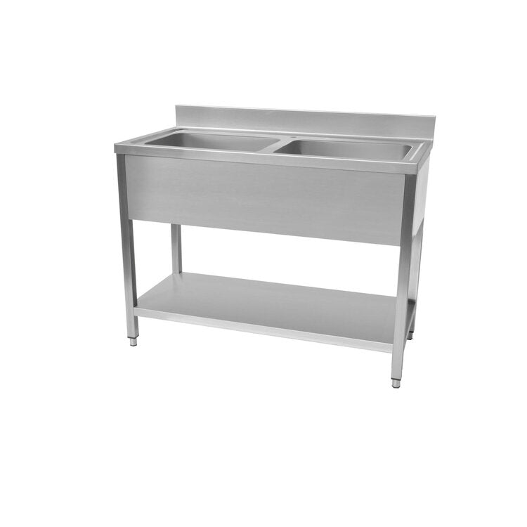 1200mm Twin Bowl Stainless Steel Sink With Undershelf. Product ref:00257.