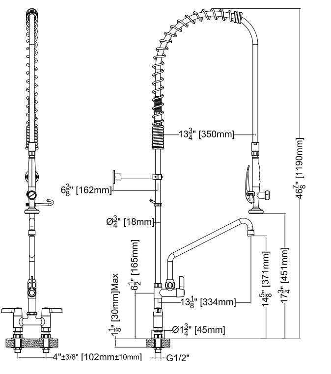 Pre Rinse Spray Unit with Swing faucet Deck mount Double inlet Height 1190mm Stainless. Product Ref:00651.Model: GD56093. 🚚 1-3 Days Delivery