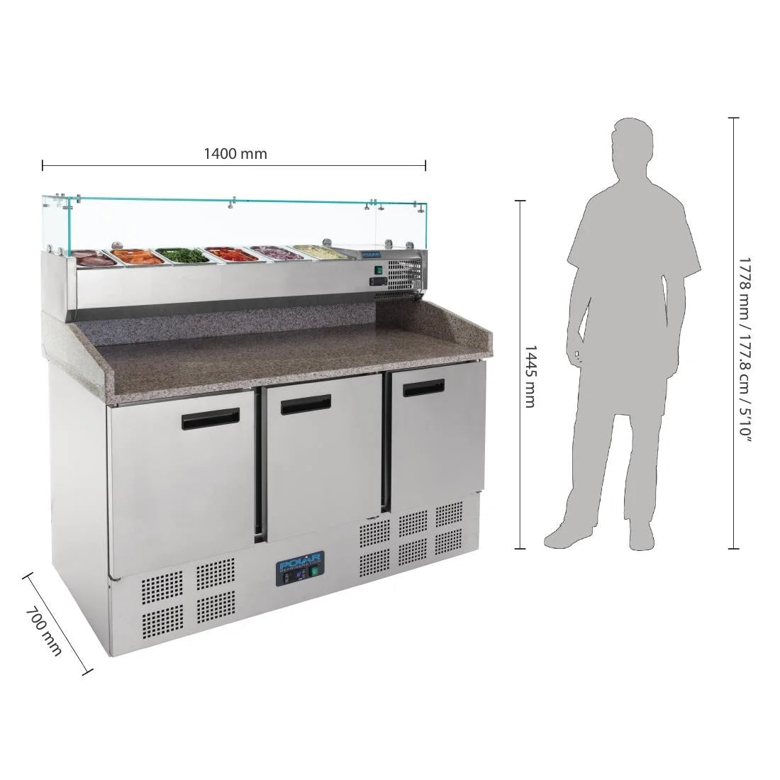 Polar CN402 Pizza Prep Counter Fridge with Topper 368Ltr.Product Ref:00586.Model: CN402. 🚚 1-3 Days Delivery