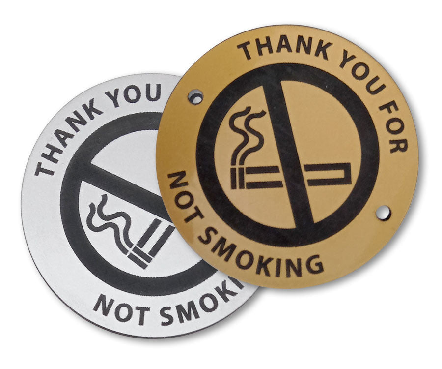 Laser Engraved Gold/Silver No Smoking with text & Symbol Disc - 60mm.Product Ref:00741. 🚚 5-7 Days Delivery
